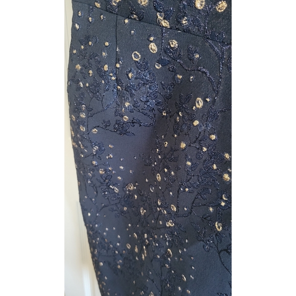 Rickie Freeman for Teri Jon Navy and Gold Midi Dress - Picture 7 of 11